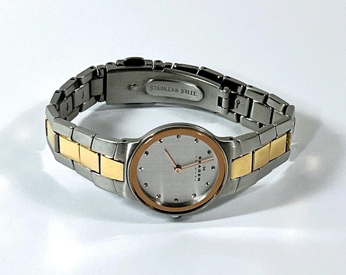 Skagen™ Denmark Bracelet Band Slim Watch, Two Tone All Stainless Steel, 26mm Case, 16mm Lugs, Gold Crystal Rim, Serviced, Free US Shipping