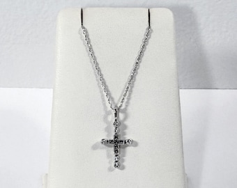 Vintage Judith Jack™ Sterling Silver Marcasite & White Topaz Cross Necklace, 1" Cross, 19" Chain, Signed. Free US Shipping.