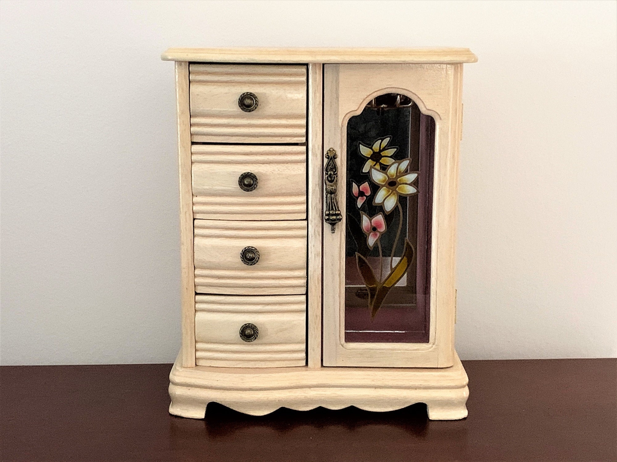 Vintage Hand Made Jewelry Box Storage Chest Organizer,Stained