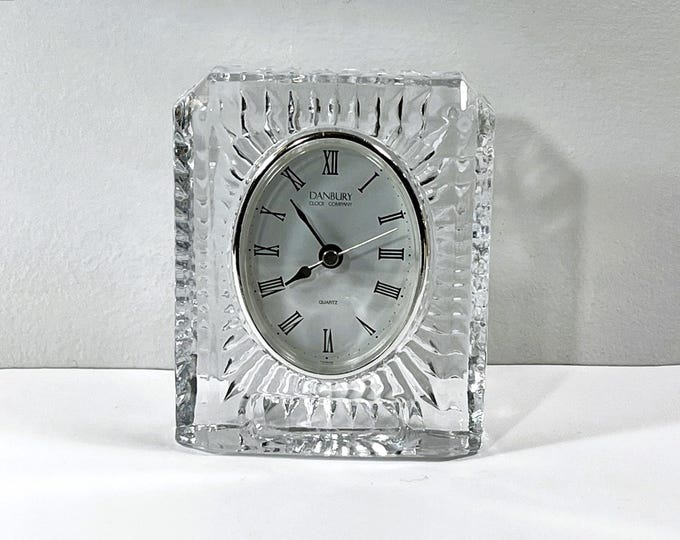 Vintage Danbury® Fine Crystal Clock, Full 24% Lead Crystal, Handcut Facets, Precision Quartz, 5" T. 4" W. Oval Dial, Mint. Free US Shipping