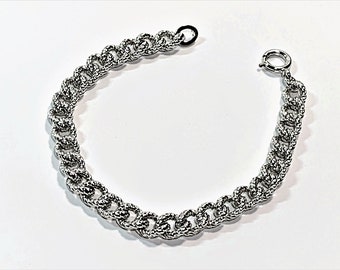 Sterling Silver Solid Cord Link Bracelet, 7" Long, 18.30 Grams, Top Quality, Platinum Shine, Spring Clasp. Mint Condition, Free US Shipping.