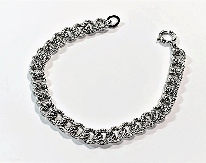 Sterling Silver Solid Cord Link Bracelet, 7" Long, 18.30 Grams, Top Quality, Platinum Shine, Spring Clasp. Mint Condition, Free US Shipping.