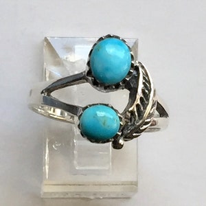 Vintage Sterling Silver and Natural Blue Turquoise Navajo Theme Ring, Hand Made, Size 7, Free US Shipping.