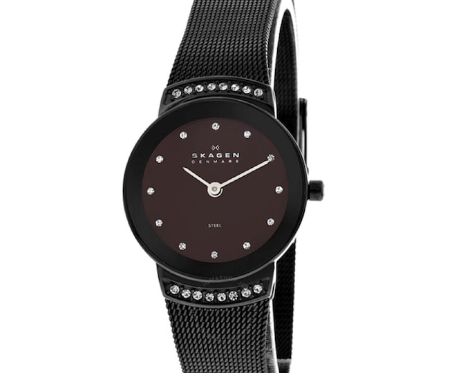 Skagen Steel™ Brown MOP Dial Swarovski Crystal Mesh Band Women Watch, Black Bronze Finish Case & Band. 27mm Case, Mint, Free US Shipping