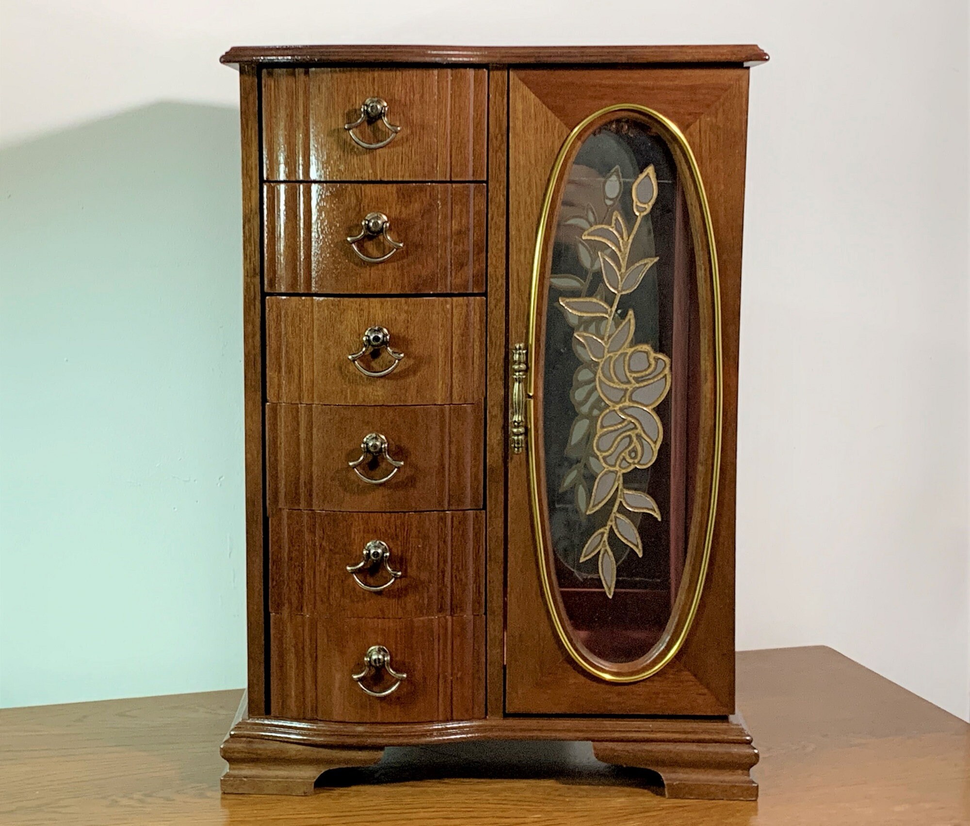 Vintage Rosalco Handmade Large Jewelry Armoir Box Chest Carved