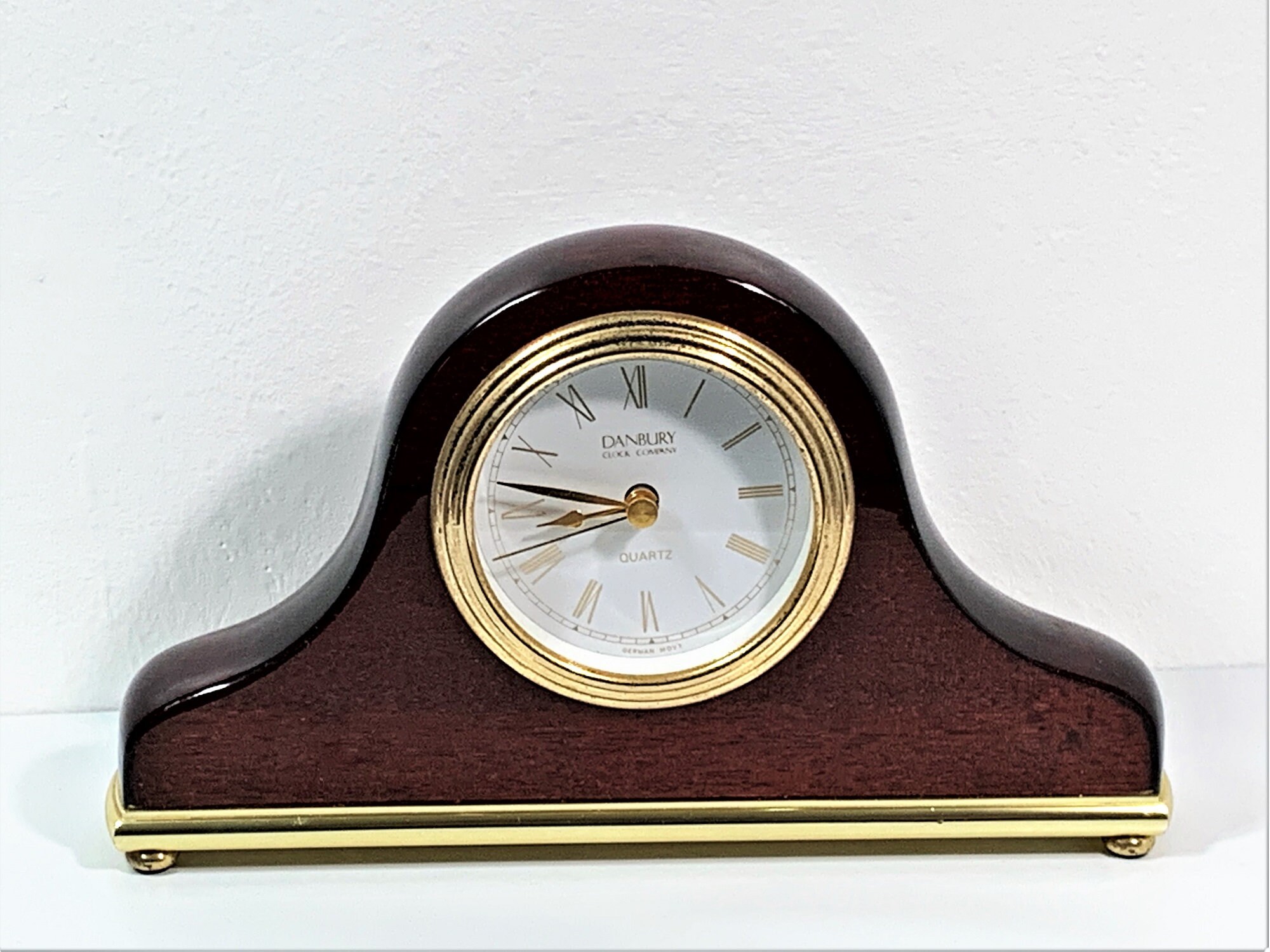 Danbury Clock Company Mahogany Gloss Wood & Brass Mantel Clock