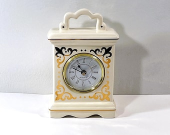 Vintage Shontek™ DM2000 Porcelain Carriage Clock, Hand Crafted in Taiwan. Precision Quartz. Serviced, 7" T. 4.5" W. Works, Free US Shipping
