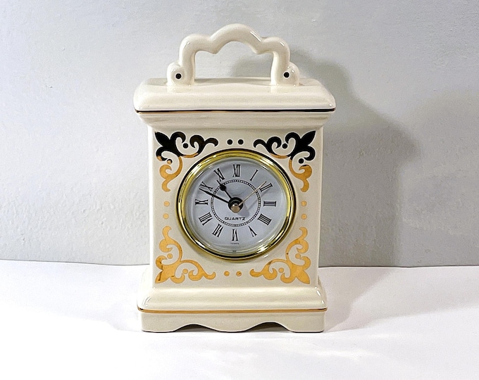 Vintage Shontek™ DM2000 Porcelain Carriage Clock, Hand Crafted in Taiwan. Precision Quartz. Serviced, 7" T. 4.5" W. Works, Free US Shipping