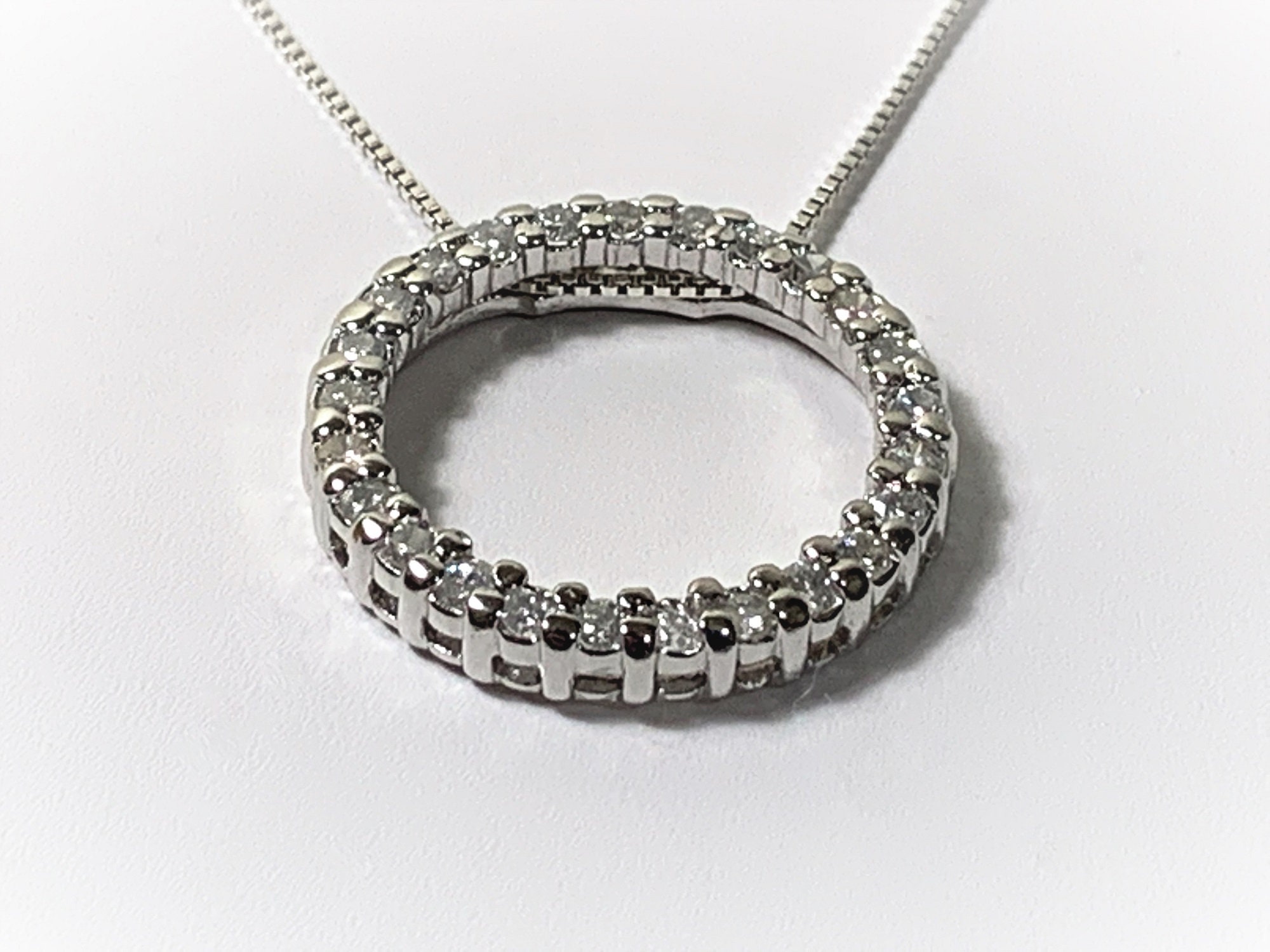 Sterling Silver Infinity Circle Necklace, Row of Diamond Cut Cubic ...