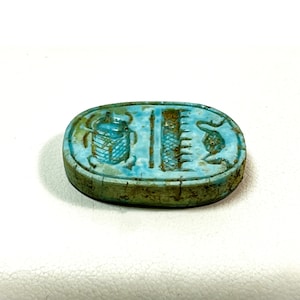 Vintage Ancient Egyptian Faience Personalizes Royal Seal Amulet, Fayum, Giza, Lower Egypt, 25 X 17mm. Free US Shipping