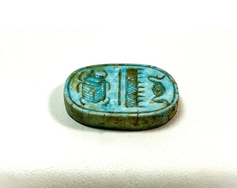 Vintage Ancient Egyptian Faience Personalizes Royal Seal Amulet, Fayum, Giza, Lower Egypt, 25 X 17mm. Free US Shipping