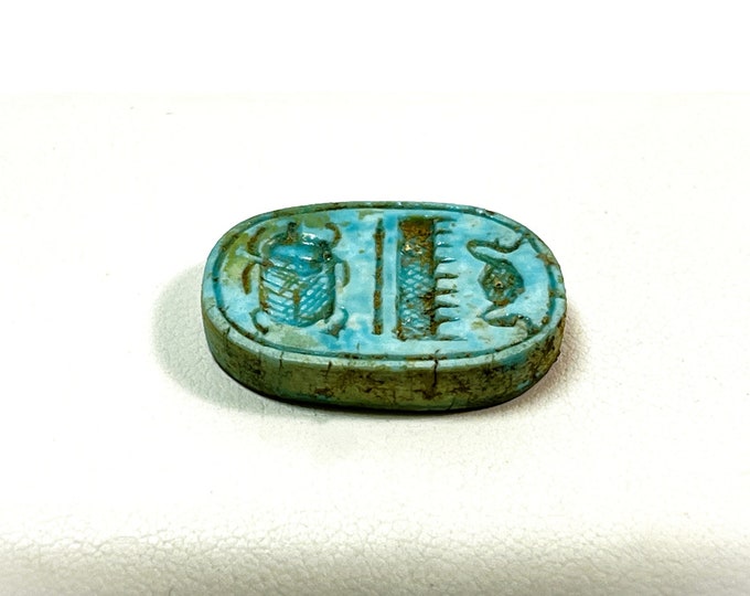 Vintage Ancient Egyptian Faience Personalizes Royal Seal Amulet, Fayum, Giza, Lower Egypt, 25 X 17mm. Free US Shipping