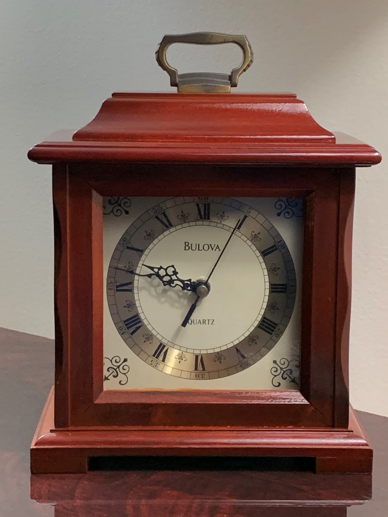 Bulova B1871 Quartz Mantel Clock, Solid Wood, Dark Cherry Finish