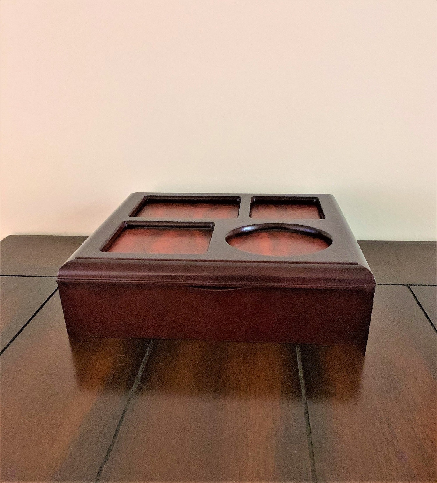 Vintage Solid Wood Jewelry Box,Hand Crafted, Padded Compartments, Cut