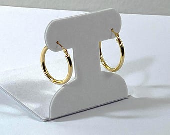 14K Yellow Gold Hoop Earrings, High Polish Finish, 3/4" 20mm Diameter, 2mm Gauge, 1.20 Grams. Mint. Free US Shipping.
