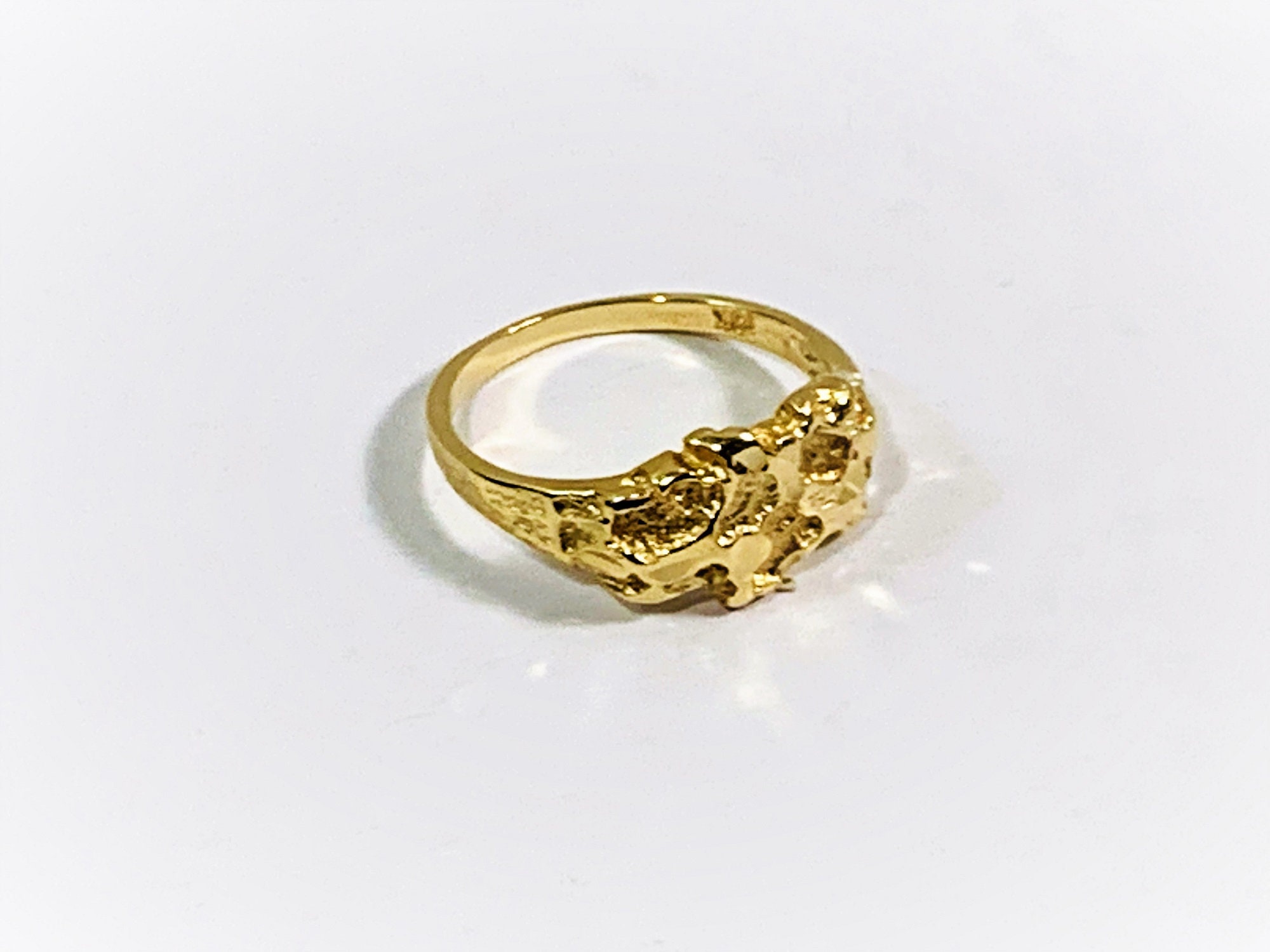 10K Yellow Gold Nuggets Ring, Size 6 US, Diamond Cut, 9mm Wide Top, 2. ...
