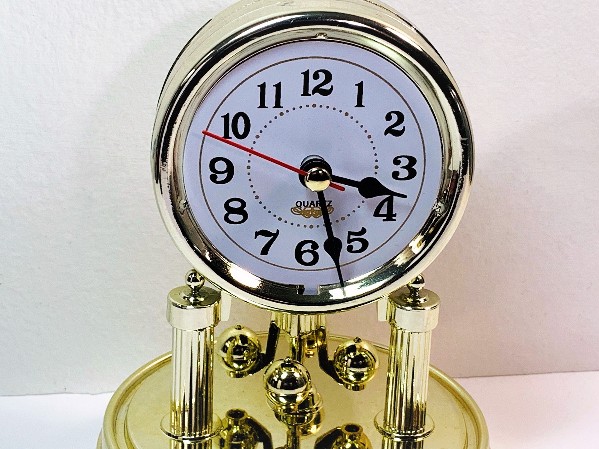 Vintage Mini Quartz Anniversary Clock, Revolving Sphere Pendulum