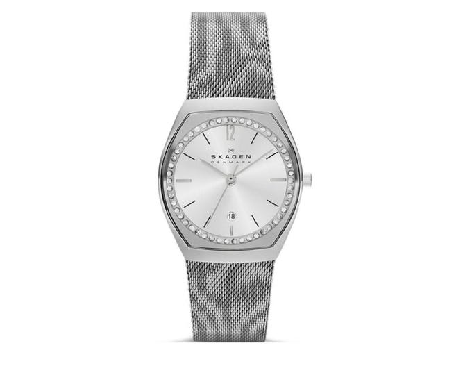 Vintage Skagen Designs Asta® All Stainless Steel Mesh Band Watch. Crystals Dial Bezel, Date, WR 3ATM, 28mm Case. Restored. Free US Shipping.