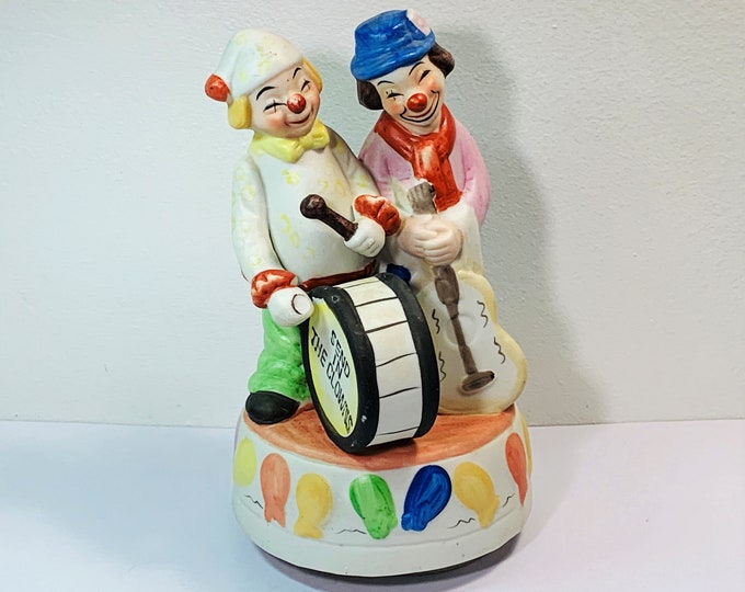 Vintage 1991 Albert Price Musical 2 Clown Figurine, Plays “Send in The Clowns”, Bisque Porcelain. Hand Painted. 9” T. 5” B. Free US Shipping