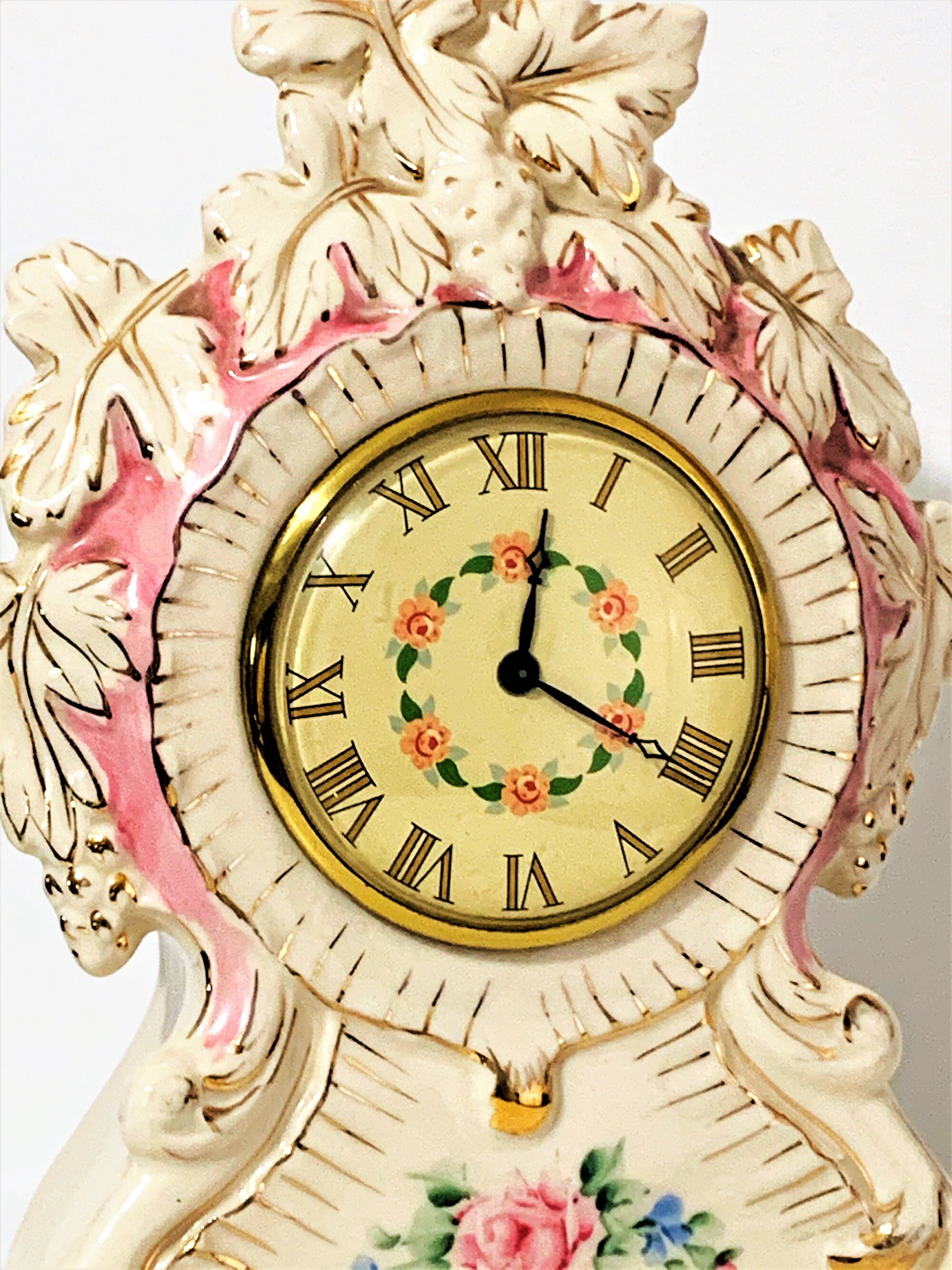 Collectible Rare 1930’s Johnson Hand Decorated China Clock, Lux Clock MFG Mechanical Movement