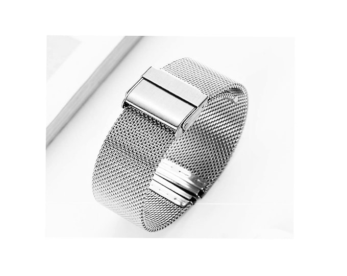 Stainless Steel Mesh Watch Band, Flex, 12 -14 - 16 - 18 - 20 - 22mm Lugs, Double Lock Clasp, Spring Pins Included, New Old Stock