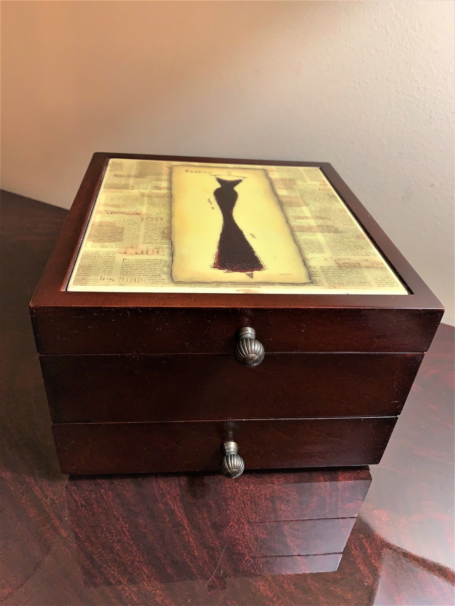 Vintage Solid Wood Jewelry Box,Hand Crafted, Padded