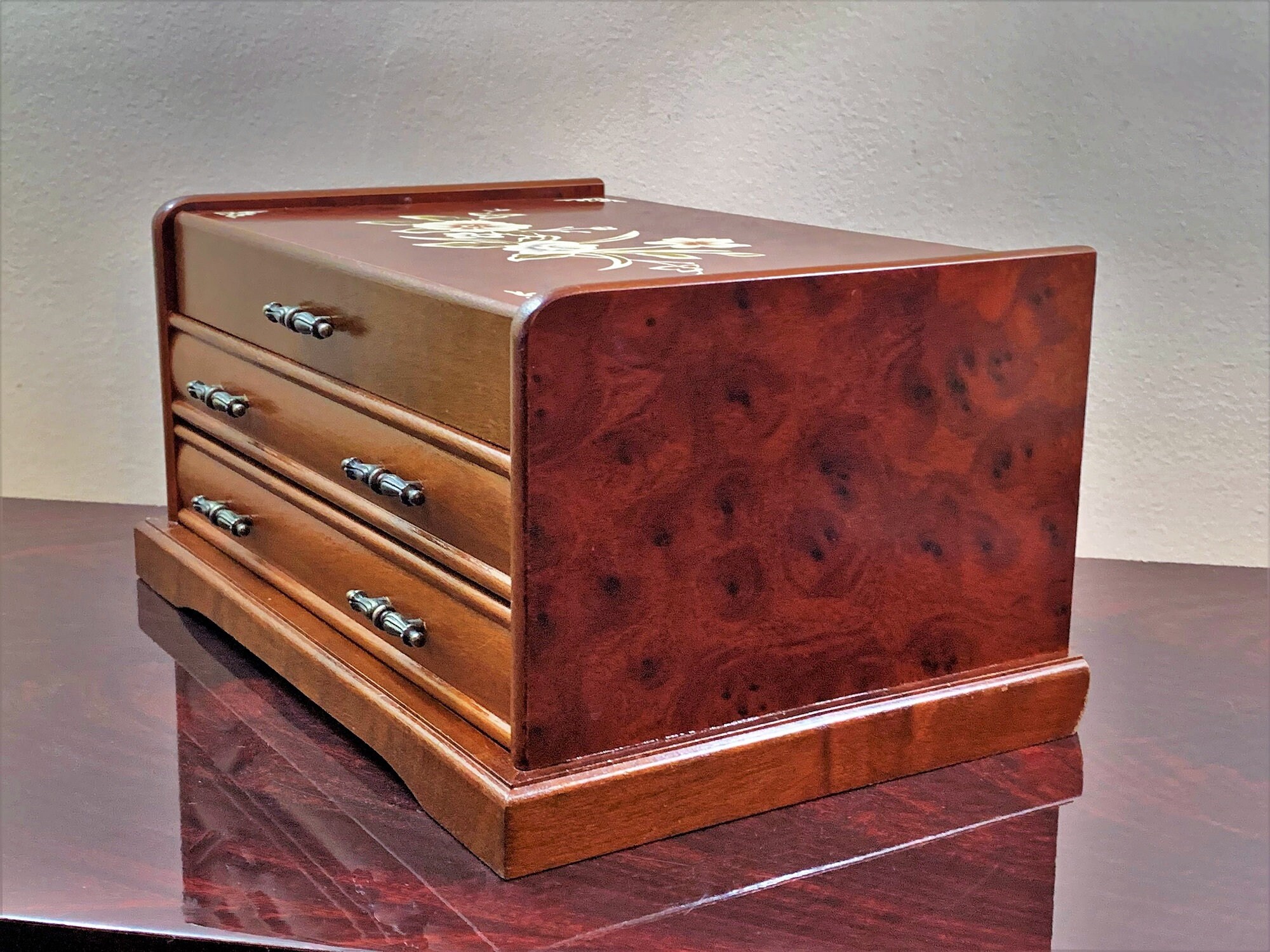 Vintage Solid Wood Jewelry Box,Hand Crafted, Mirror, Padded