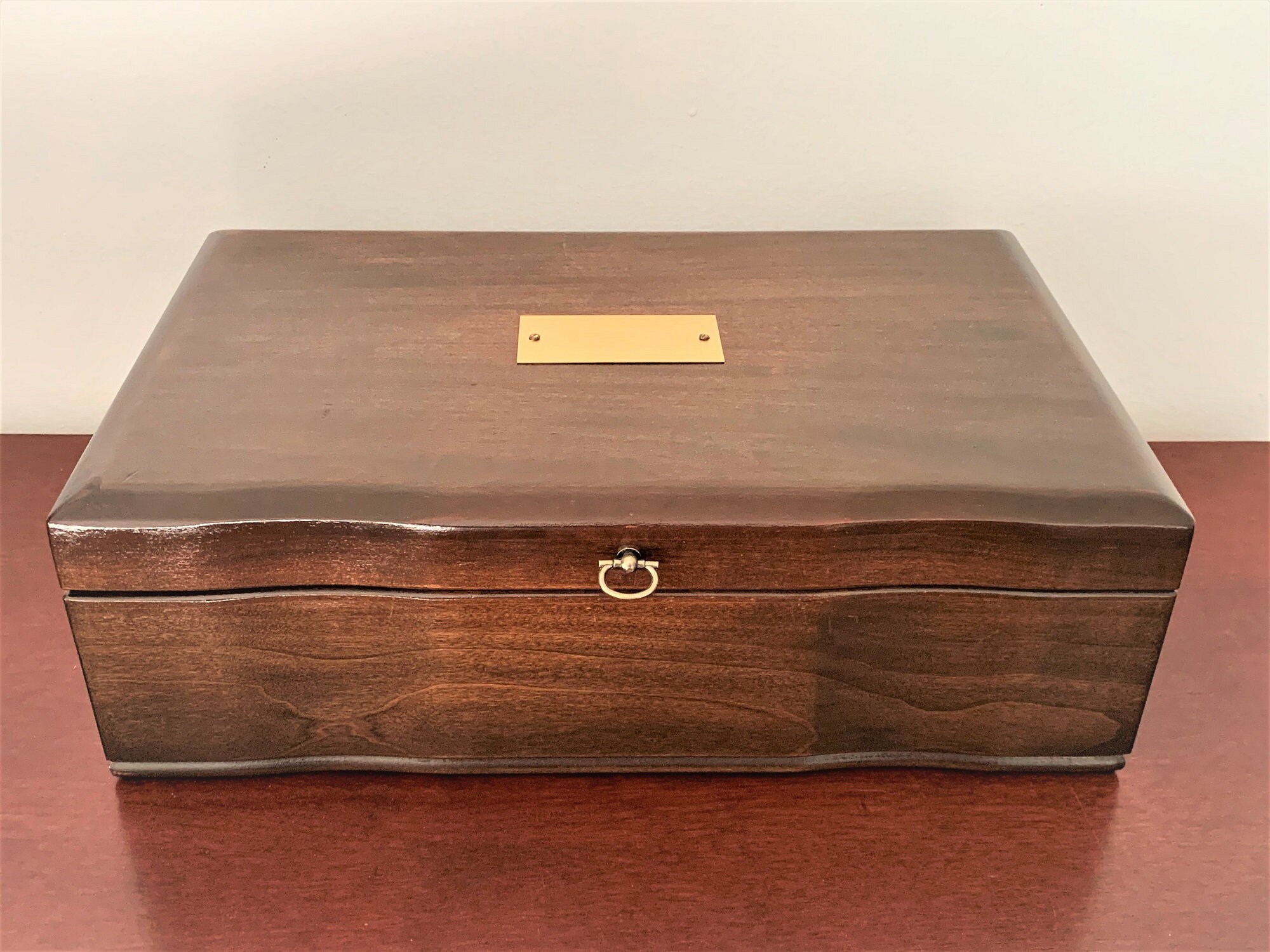 Vintage Walnut Jewelry Chest, Hand Crafted, Brass Handles, Removable