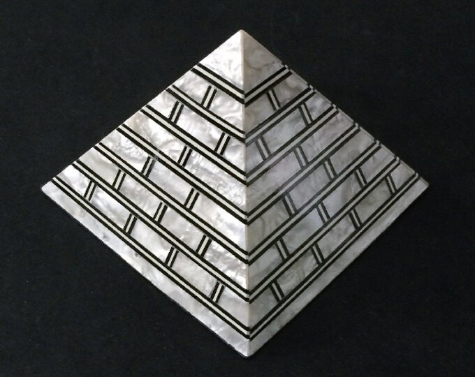 Vintage Egyptian Pyramid, Hand Cut Inlaid Mother Of Pearl Tiles, Old Cairo Craftsmanship, 3" - 7 cm,  Positive Energy. Free Us Shipping