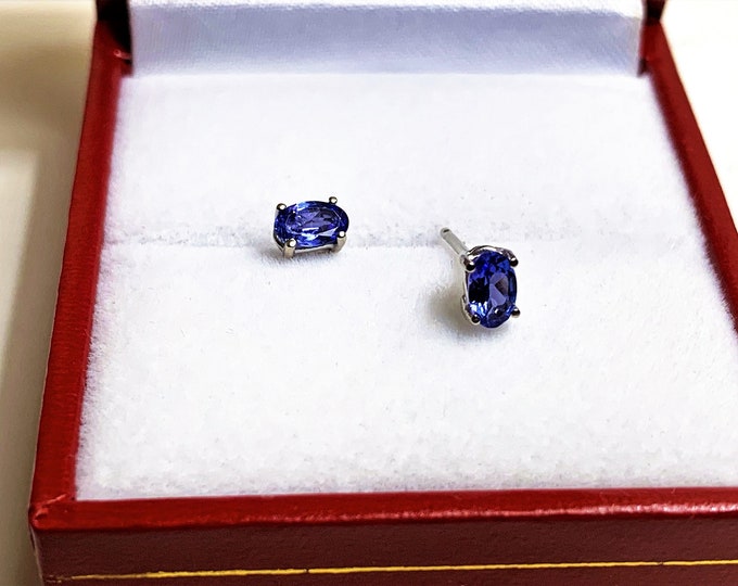 14K White Gold Natural Tanzanite Studs, Natural Bright Violet color, Blue Hue, Oval Cut 5 X 3 mm, .56 carat Total Weight. Free US Shipping