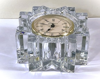Vintage Howard Miller™ West Germany "Snowflake" Fine Austrian Crystal Clock, Precision Quartz, Works Perfect. 5" Sq. 2.5" D.Free US Shipping
