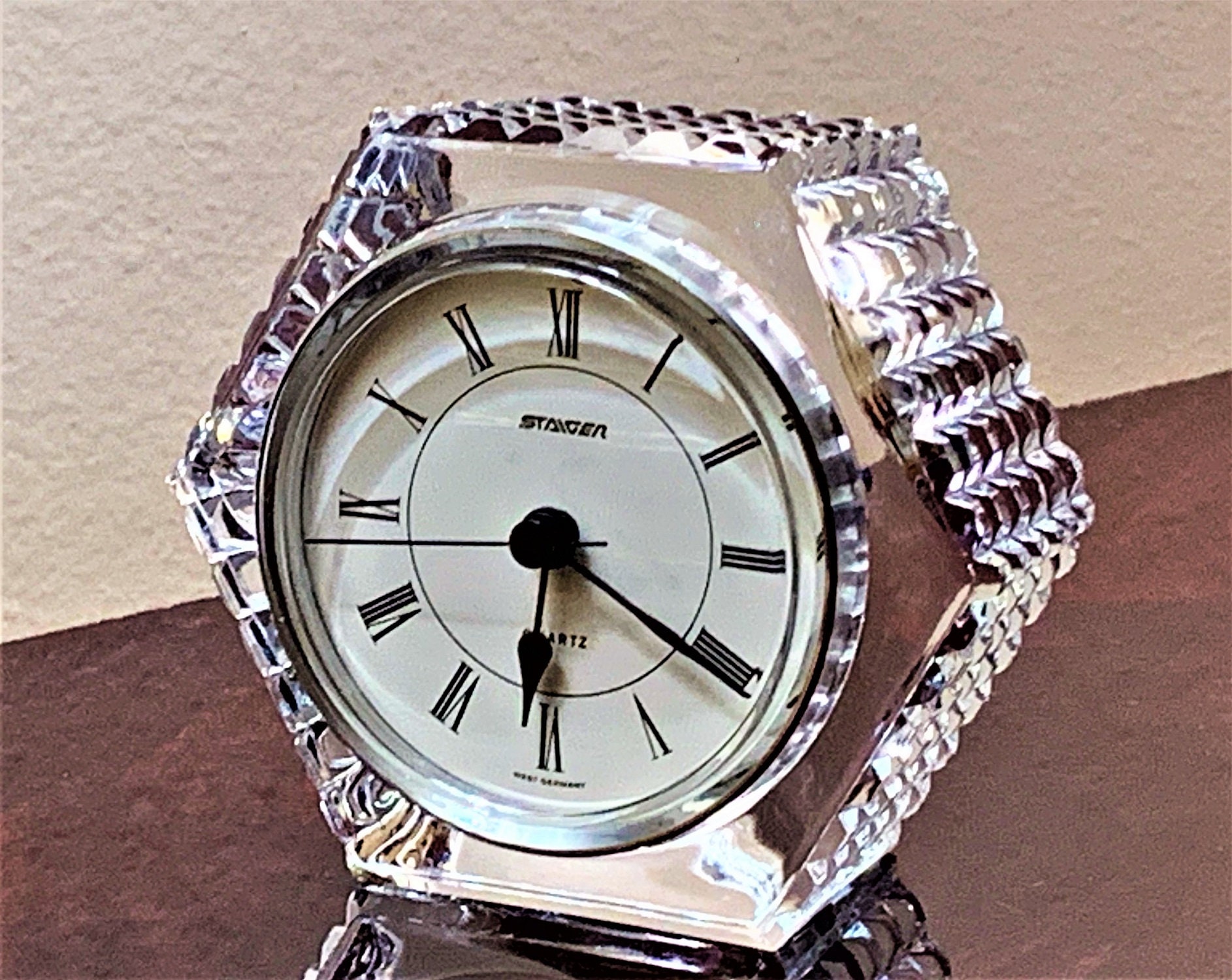 Vintage Staiger West Germany 24 Full Lead Crystal Mantel Clock