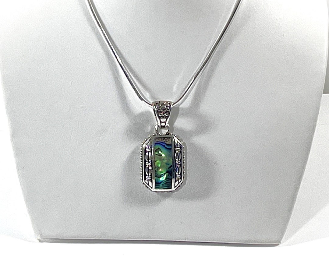 Fas Silver Vintage FAS Italy Sterling Silver Necklace, Large Colorful Abalone ...
