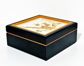 Collectible Reuge Swiss Music Box 'I'd Like To Teach The World to Sing', Real Dried Flowers Display on Lid, West Germany., 4.75" Sq. ,