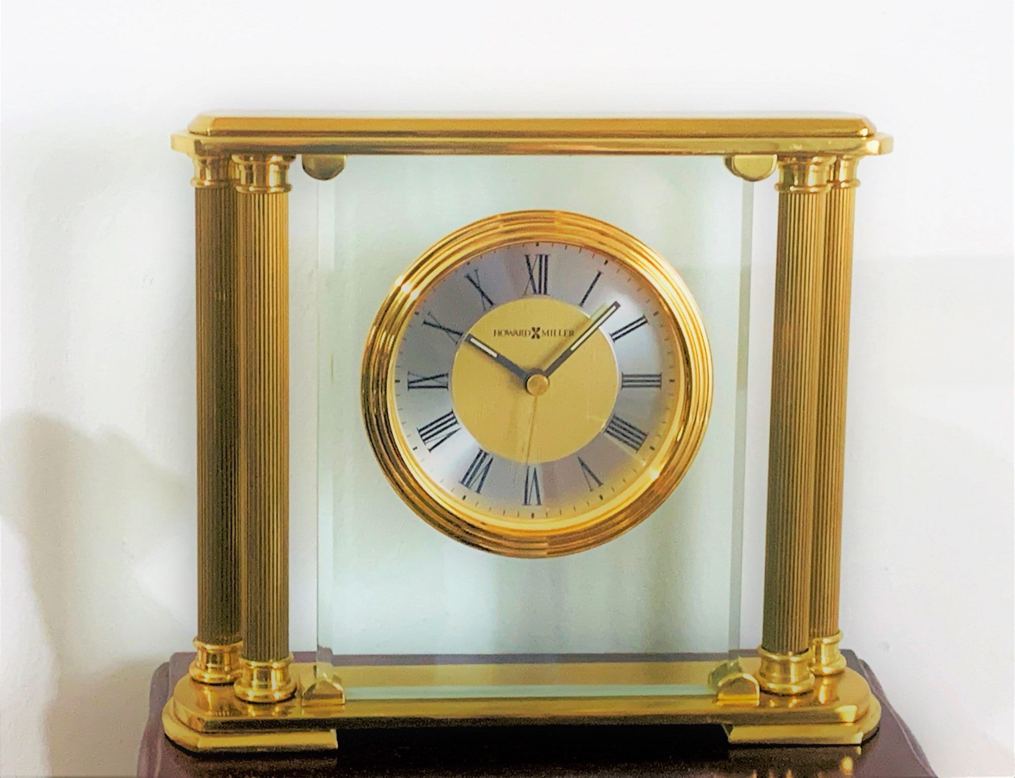 Howard Miller Athens Table Clock 613627, Solid Brass & Beveled Glass