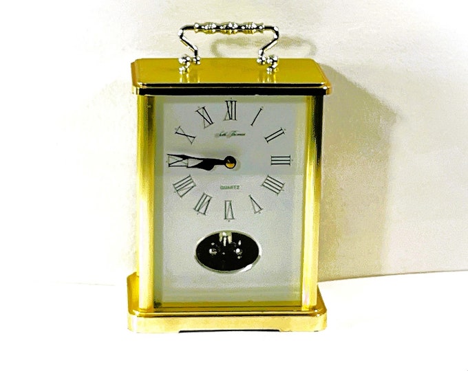 Vintage Seth Thomas™ 'Tradition' Sphere Pendulum Carriage Clock, Takane Japan Quartz, Columns, Serviced, 8.25" T. 5.25" W, Free US Shipping