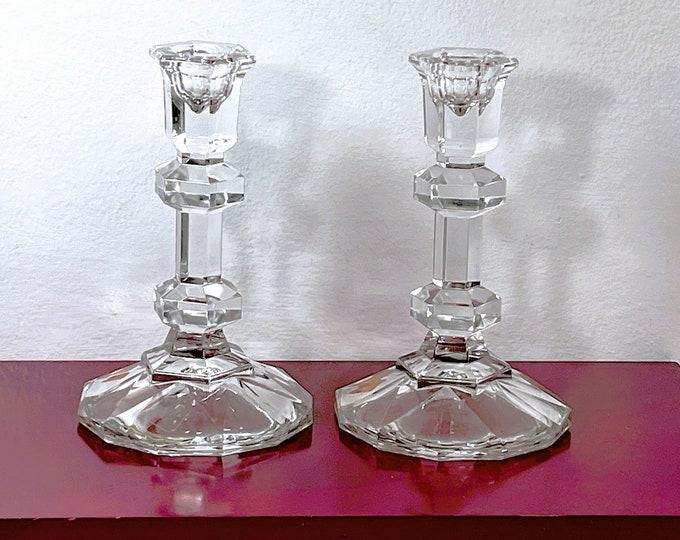 Vintage Pair of Toscany™ Austria Over 24% Lead Crystal  Candle Holders. Beautiful Hand Cut Facets, 6.5" Tall, 4" Base, Free US Shipping