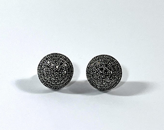 Vintage Judith Jack™ Sterling Silver & Marcasite Large Domed Stud Earrings, 19mm Diam, 8mm Dome. Large Backs, Signed. Free US Shipping.