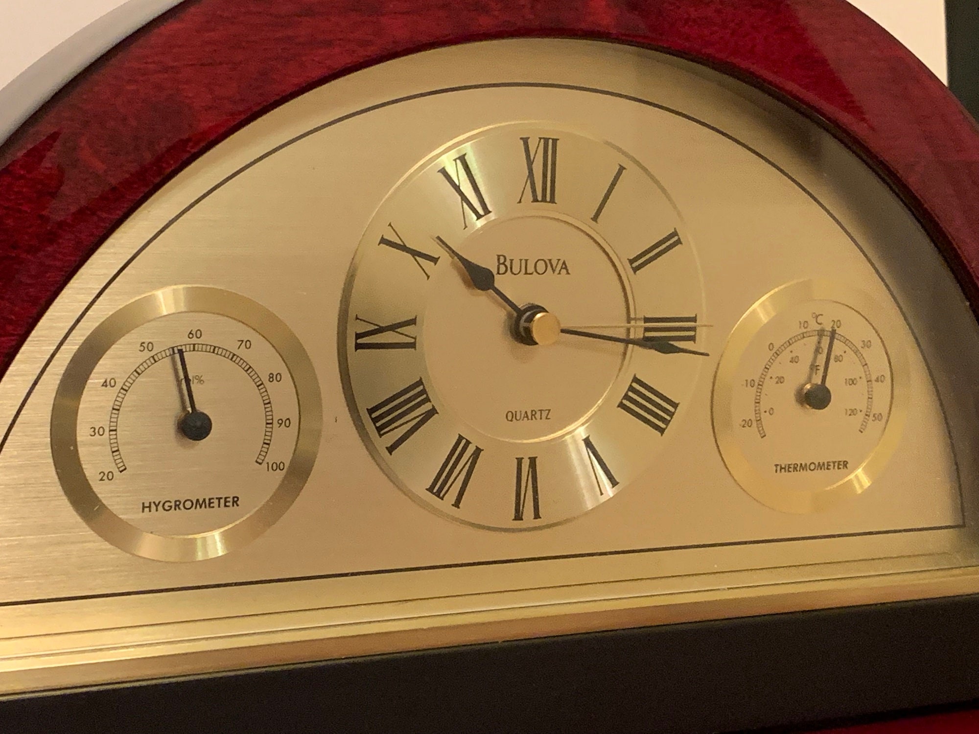 Bulova Desk Clock B2980 Seabury Collection, Thermometer and Hygrometer