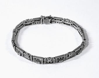 Vintage Judith Jack™ Sterling Silver Marcasite & Clear White CZ Bracelet. 18.50 Grams, 7" L. 6mm W. Refinished, Free US Shipping.