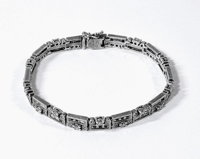 Vintage Judith Jack™ Sterling Silver Marcasite & Clear White CZ Bracelet. 18.50 Grams, 7" L. 6mm W. Refinished, Free US Shipping.