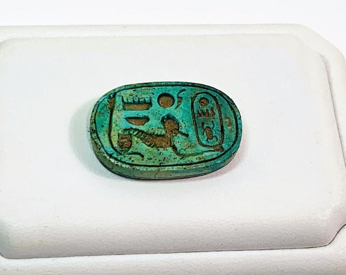 Vintage Ancient Egyptian Faience Personalizes Royal Seal Amulet,  Upper Egypt, 31 mm. Valley of the Kings. Luxor, Upper Egypt.
