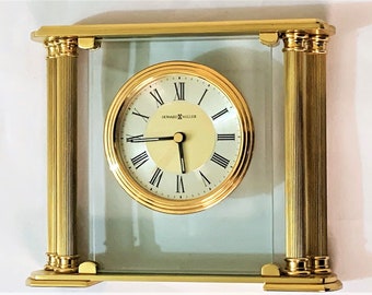 Howard Miller Athens Table Clock 613-627 - Made with Solid Brass & Beveled Glass Crystal, Quartz Movement, 8" W X 6.5" H. FREE US SHIPPING