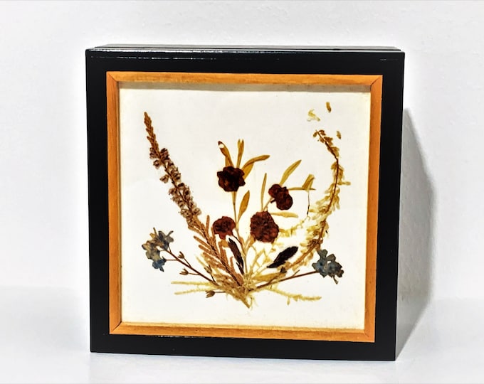 Collectible Reuge Swiss Music Box 'I'd Like To Teach The World to Sing', Real Dried Flowers Display on Lid, West Germany., 4.75" Sq. ,