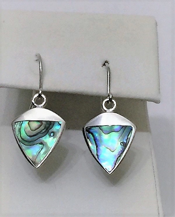 Vintage Sterling Silver and Very Colorful Abalone Drop Earrings, Fine ...