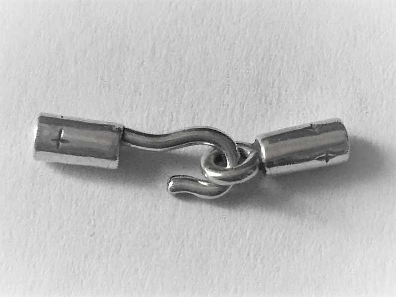 Sterling Silver .925 Tube-End Hook and Eye Clasp, For Cord or