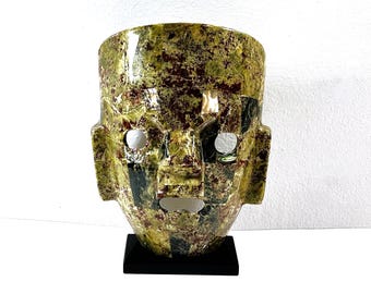 Mayan Aztec Inca Gemstone Burial Death Face Mask, Mosaic Gemstones, Jade - Abalone Etc. 8.5" T. 6.5" W. Guatemala. Free US Shipping.