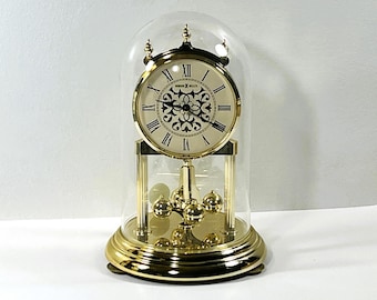 Howard Miller™ Germany Anniversary Clock, Westminster Melody, Brass & Brass Finish, Glass Dome, 9.5" Tall. Serviced. Free US Shipping.