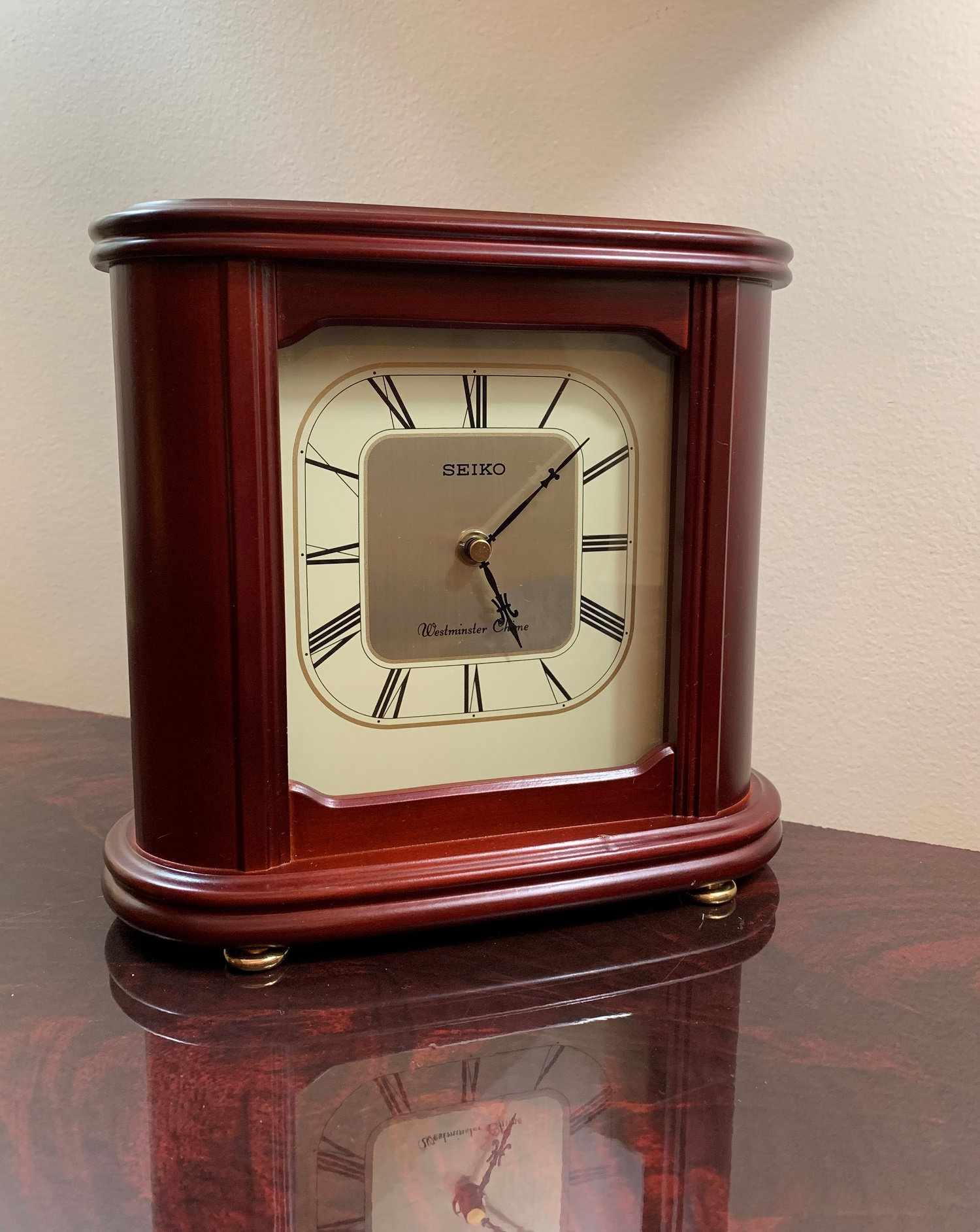 Seiko Westminster Chime Mantel Clock, Solid Wood, Special Edition Large Dial, 10 W 9 H, 4 D