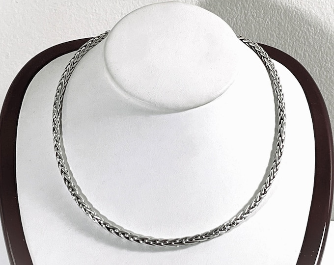 Sterling Silver Dragon Link Rope Necklace, Solid Heavy 4.5mm Thick 31.00 Grams. 17" L. Lobster Claw Clasp. Refinished. Free US Shipping